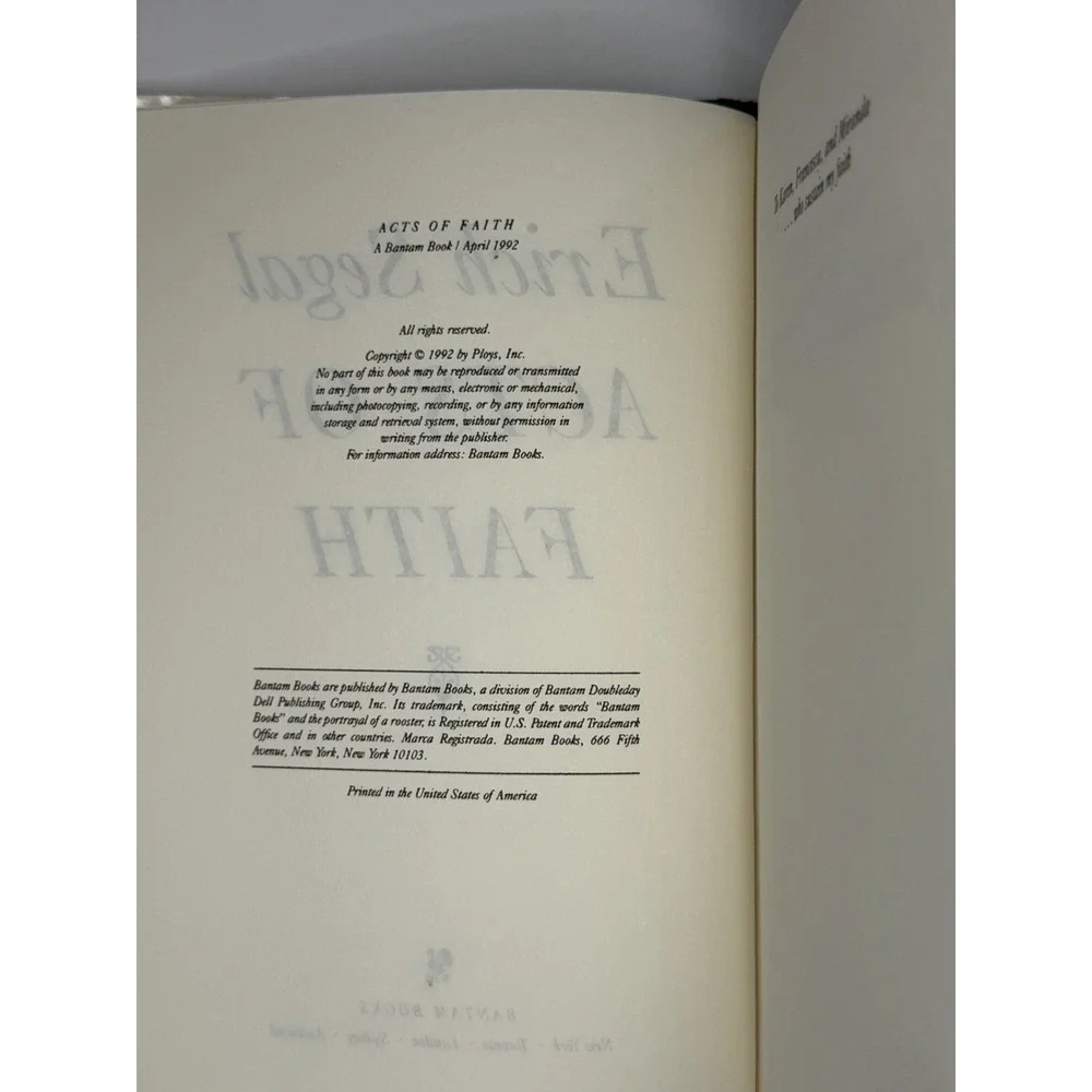 Erich Segal Acts of Faith Hardcover Bantam Books 1992 Vintage Dust Jacket